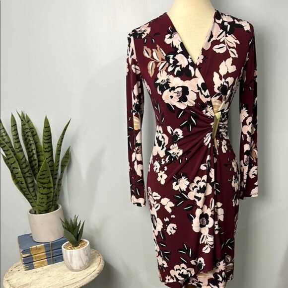 Calvin Klein Dresses & Skirts - Calvin Klein Long Sleeve Floral Faux Wrap Dress Size 4P